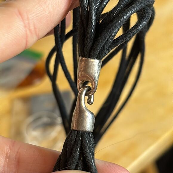 Multistrand black leather cord necklace with silver tone slider metal hook 16” - Picture 6 of 6